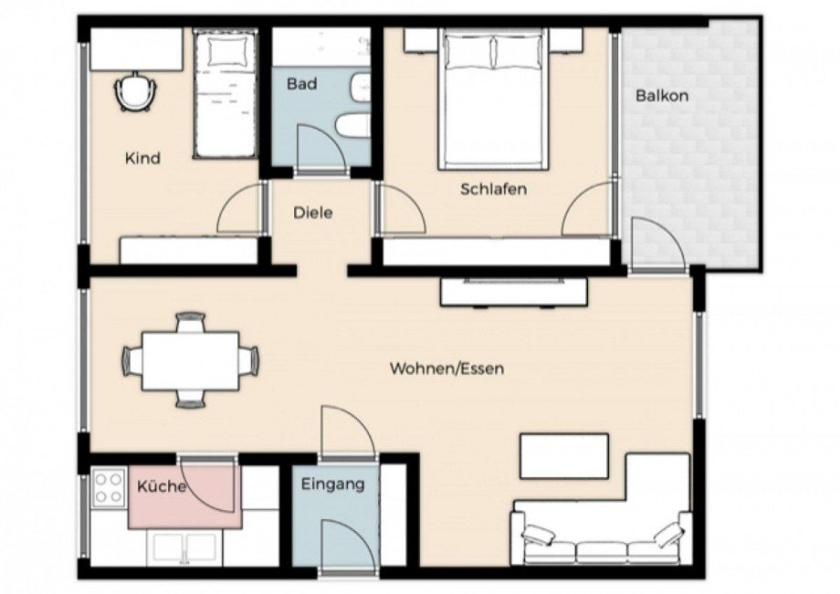 grundriss-farbig Etagenwohnung Augsburg