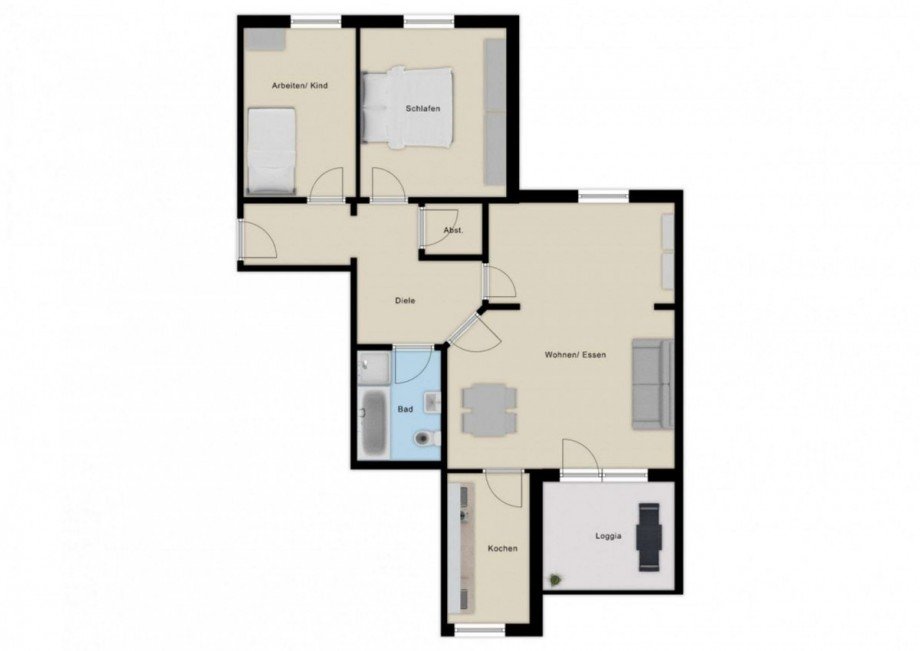 Grundriss 2D Erdgeschosswohnung Gersthofen