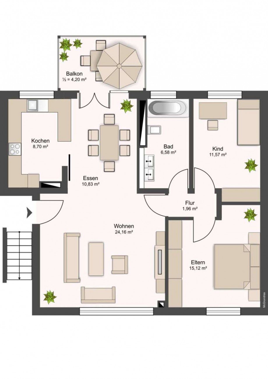 Grundriss_Illustration Etagenwohnung Augsburg